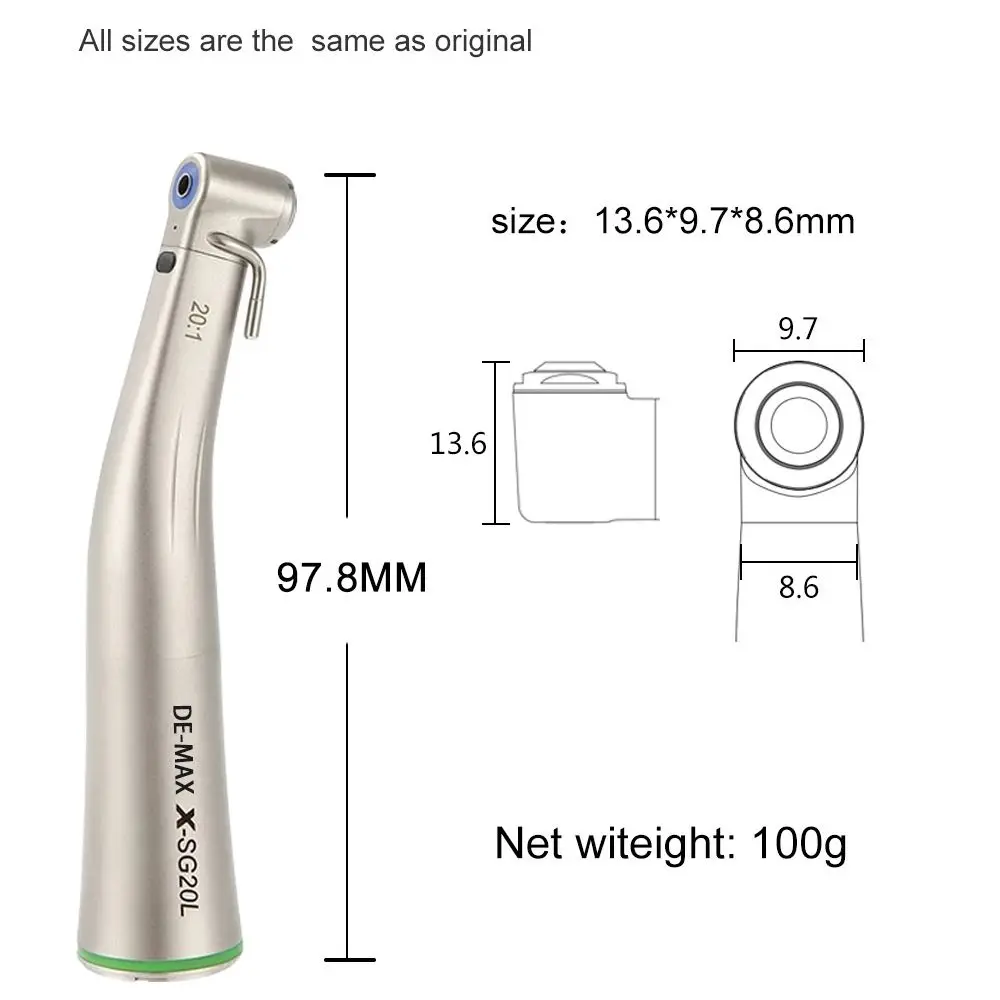 Pieza de mano Dental 20:1 LED de baja velocidad, anillo verde, fibra óptica, contraángulo, implante de odontología, pieza de mano SG20L