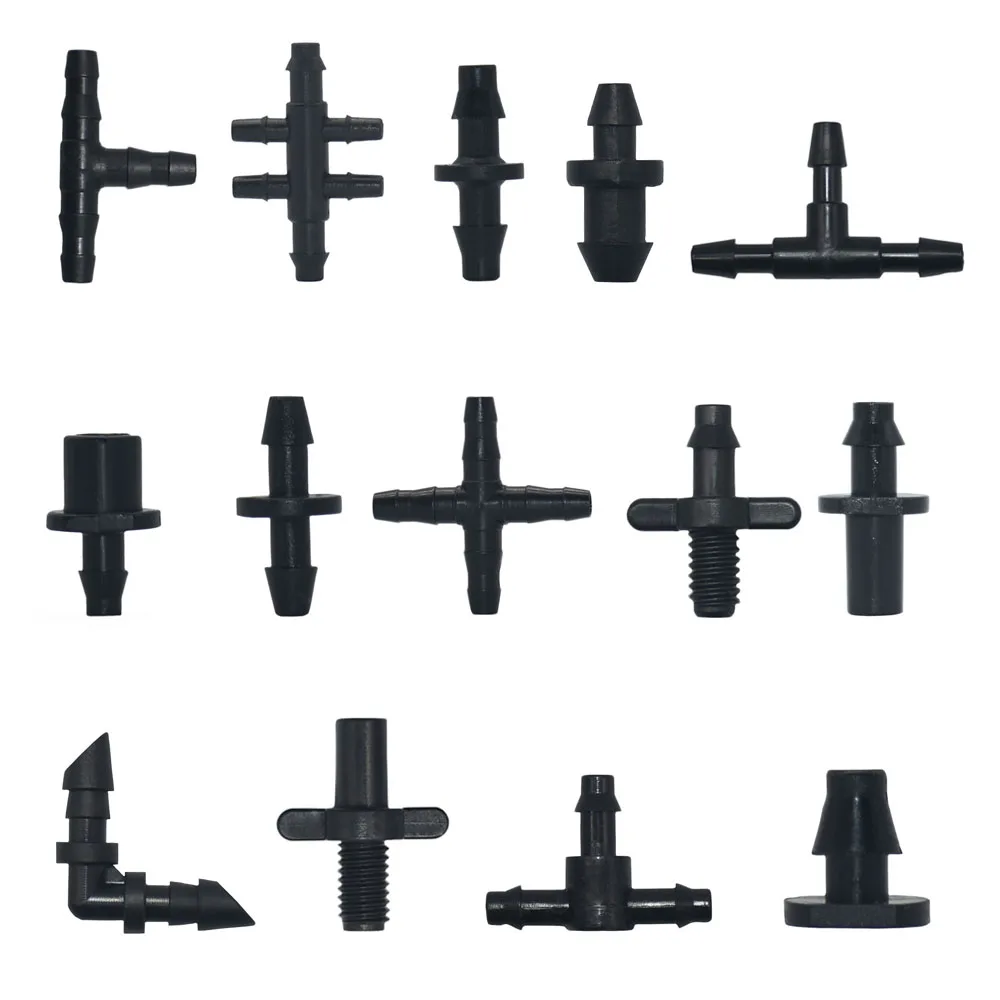 Conector de aspersor de goteo de riego, 1/8 ", 1/4", espiga para manguera, codo en T, accesorio de reparación de tuberías de agua para jardín, acoplador de tubo de 3/5 4/7mm