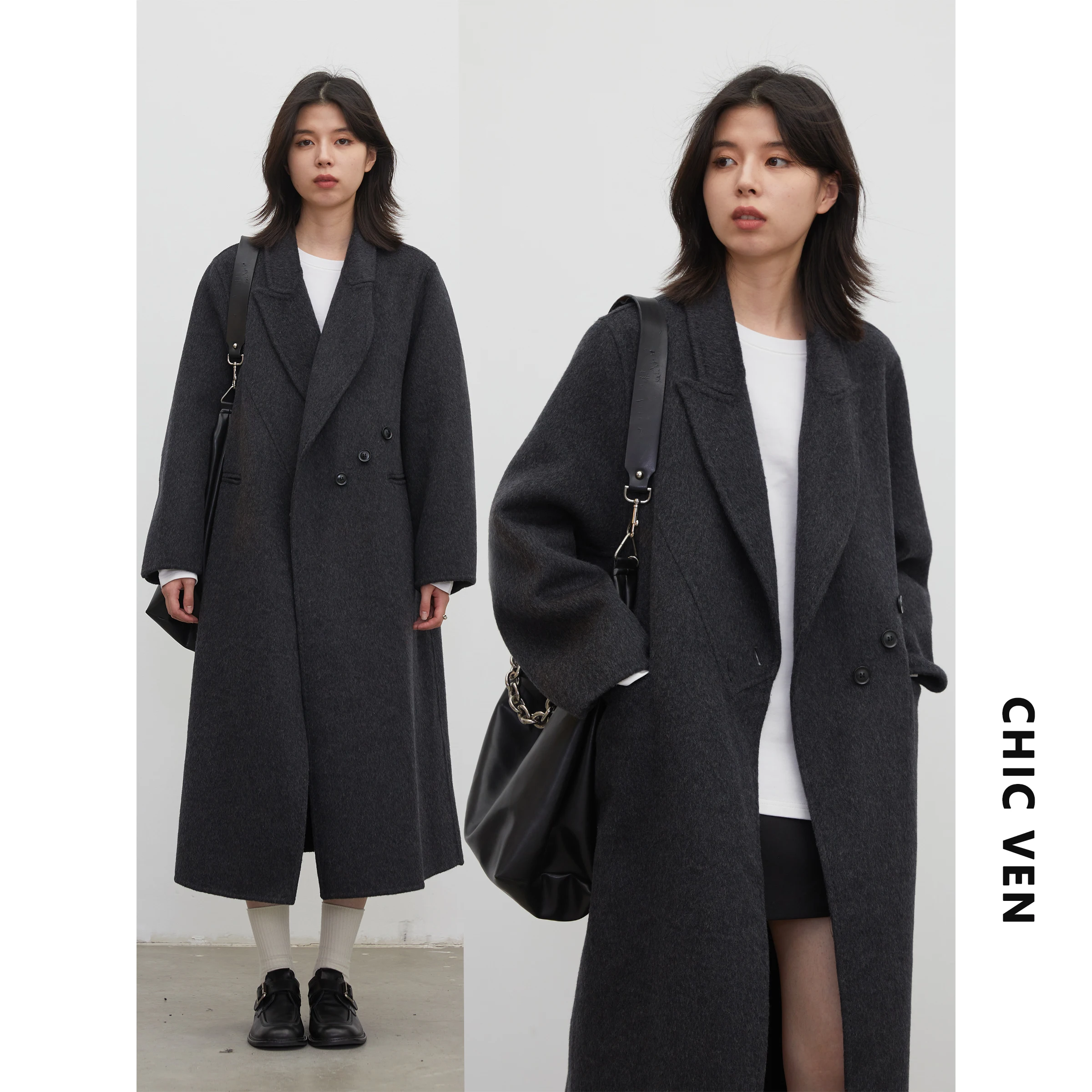 CHIC VEN Abrigo Largo de Lana para Mujer, Estilo Oversize, Doble Cara, Ropa Exterior Femenina, Cortavientos, Otoño Invierno 2026