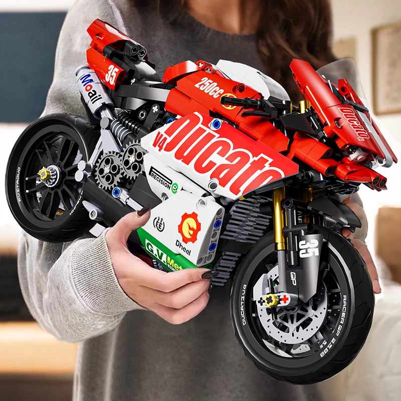 Famoso juego de bloques de construcción de motocicletas V4, kit de modelo de supermoto, carreras técnicas, juguetes técnicos ensamblados, regalos para niños y niñas