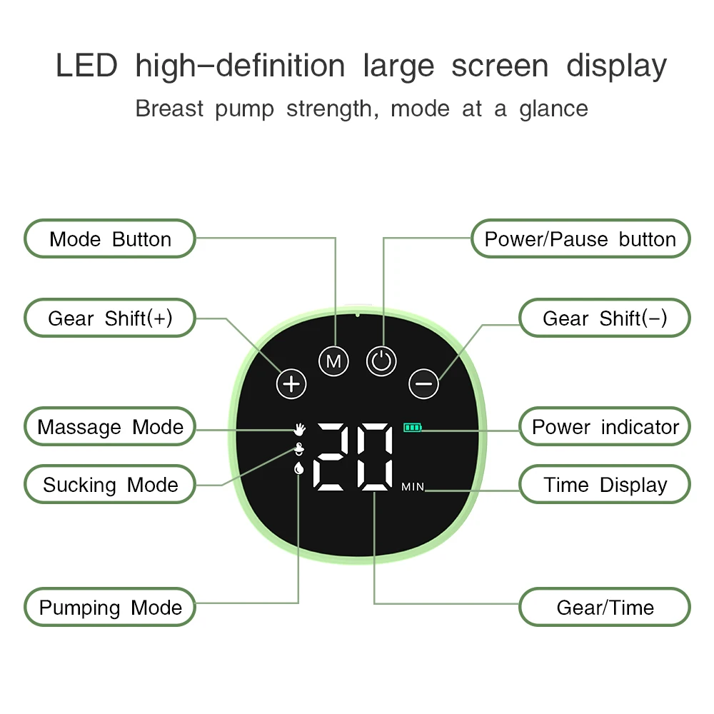 Extractor de leche eléctrico portátil, manos libres, con pantalla LED, anti-reflujo, recargable, herramienta para la lactancia materna.