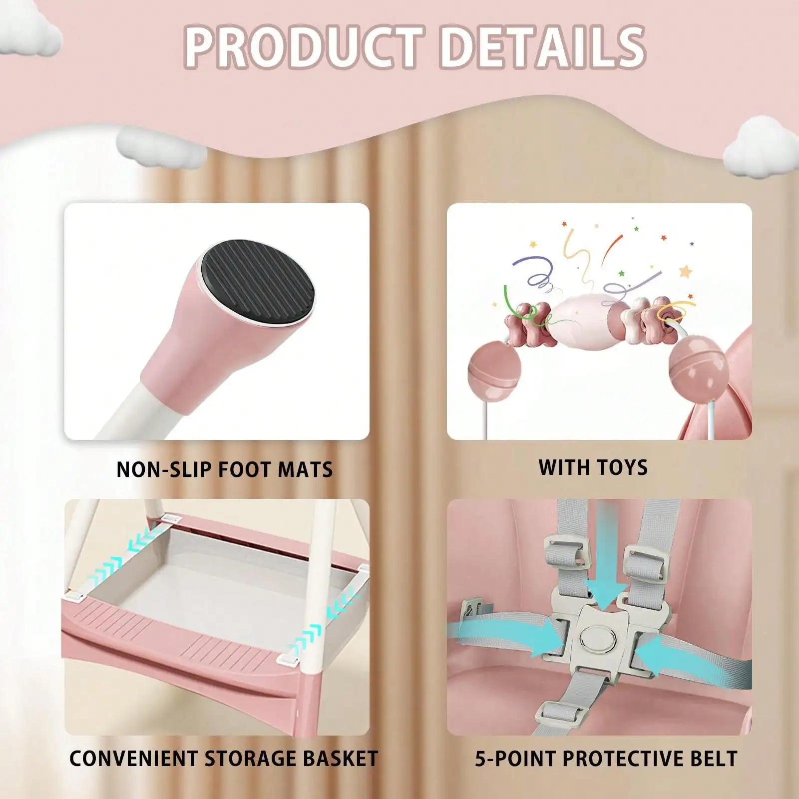 Trona para bebé 3 en 1, trona plegable y ajustable para bebés con bandeja extraíble, cinturón de seguridad, reposapiés y ruedas