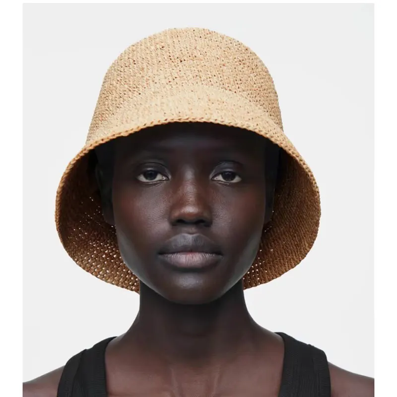 Sombrero de pescador de lujo con aguja fina de rafia a la moda para mujer, sombrero de pescador con protección solar de verano, sombrero de lavabo de ala ancha de diseñador K Pop