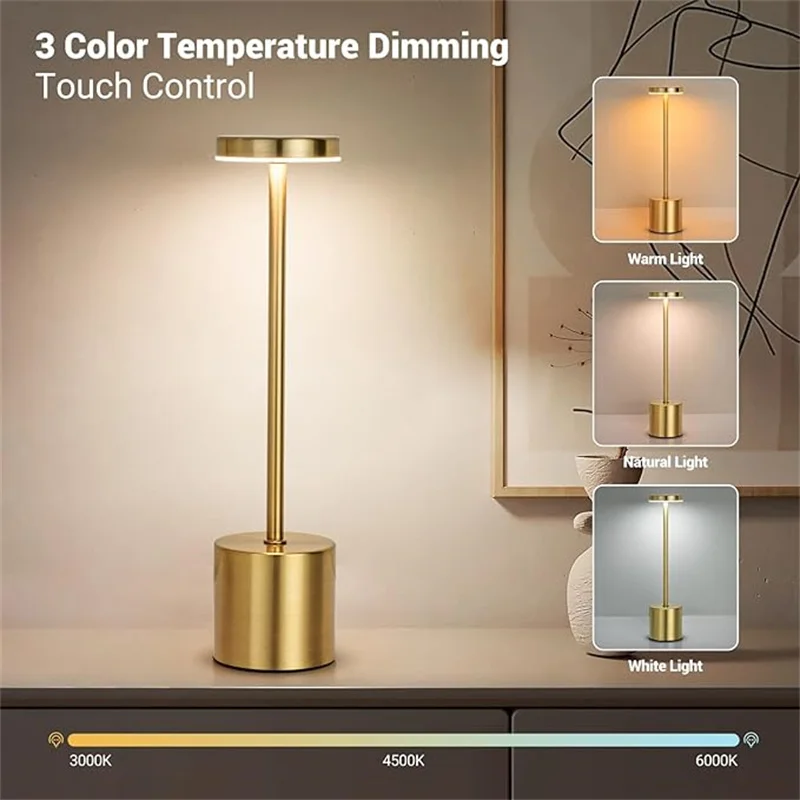 Lámpara de Mesa LED con Sensor Táctil, Lámpara Nocturna USB Recargable, Lámpara Nocturna Portátil para Dormitorio, Lámpara de Lectura Inalámbrica para Restaurante, Hotel, Bar