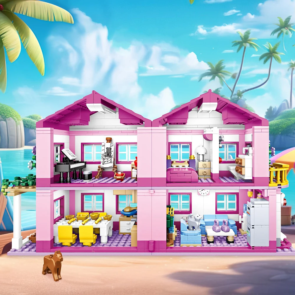 Amigos ciudad calle vista casa vacaciones de verano Villa Castillo modelo conjuntos de bloques de construcción figuras DIY ladrillos juguetes para niños niñas regalo