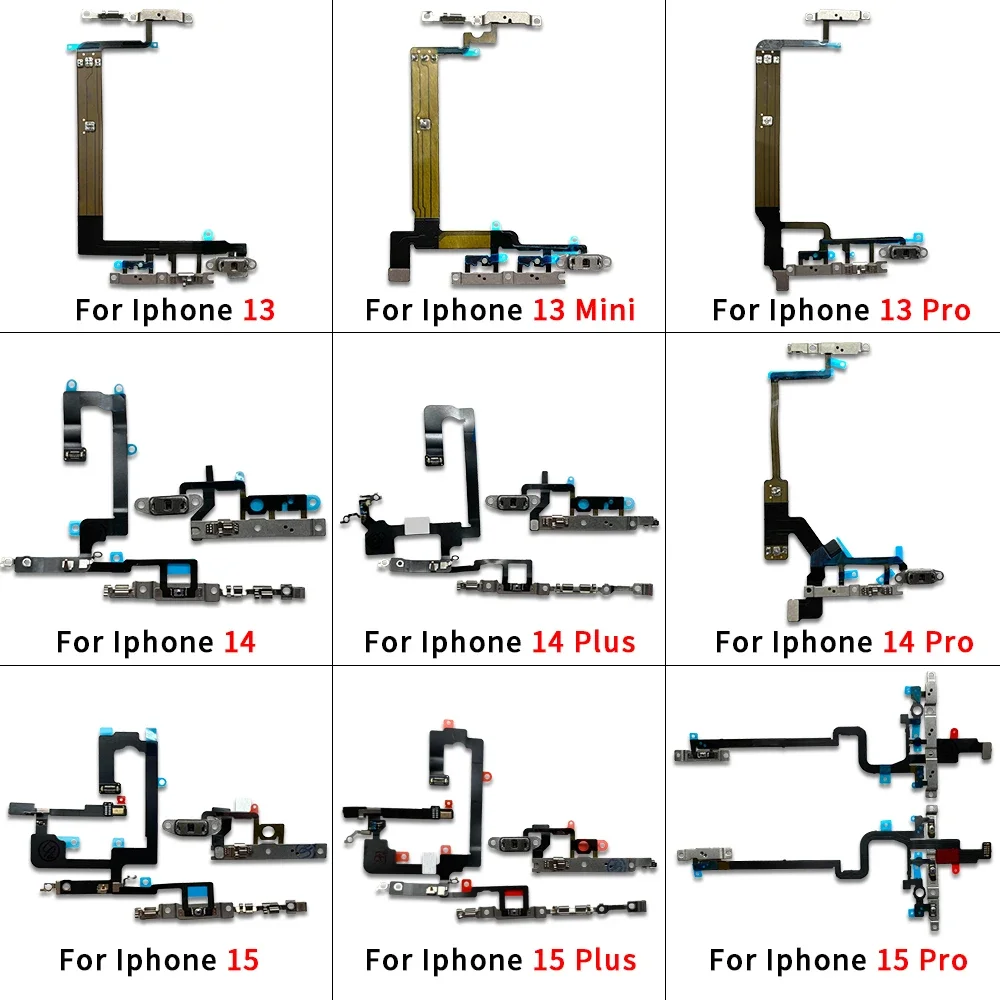 Cable flexible de encendido y apagado para IPhone 13, 14, 15 Pro Max Plus, Mini botón lateral de volumen arriba y abajo, cinta con Metal
