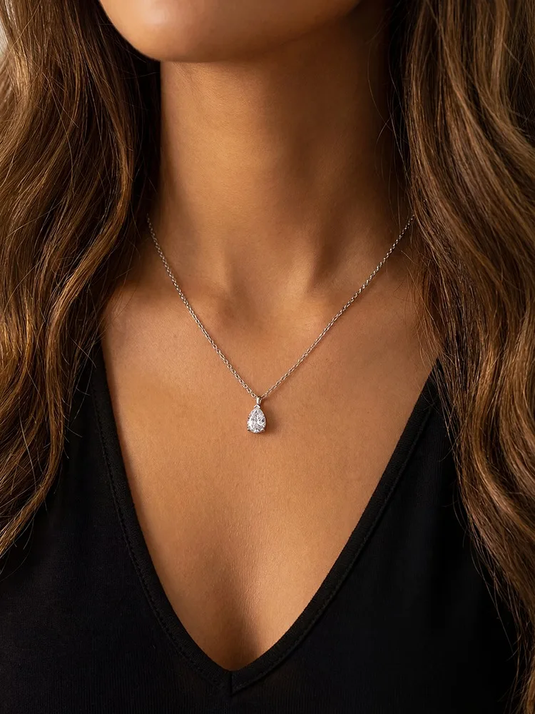Collar de plata de ley 925 con forma de pera vertical y circonita para mujer, joyería fina minimalista de alta calidad para fiesta de compromiso y boda