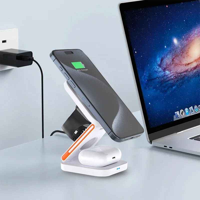 Estación de Carga Plegable 3 en 1, Cargador Inalámbrico Magnético Rápido para iPhone 17 16 15 14 13 12, Apple Watch 8 7 6, Airpods Pro