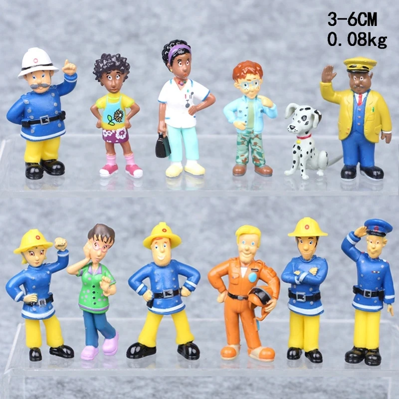 12 unids/set bombero Sam dibujos animados Anime figura de lucha contra incendios modelo PVC muñeca juguetes niño niña juguete para niños cumpleaños regalo de Navidad