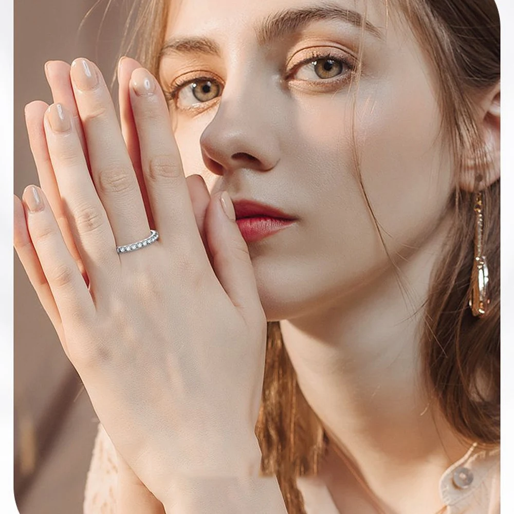 KNOBSPIN-Anillo de moissanita para mujer, de Ley 925 Sortija de plata, oro blanco sólido de 18k, banda Eternity, anillos de compromiso de boda, 2mm, Color D