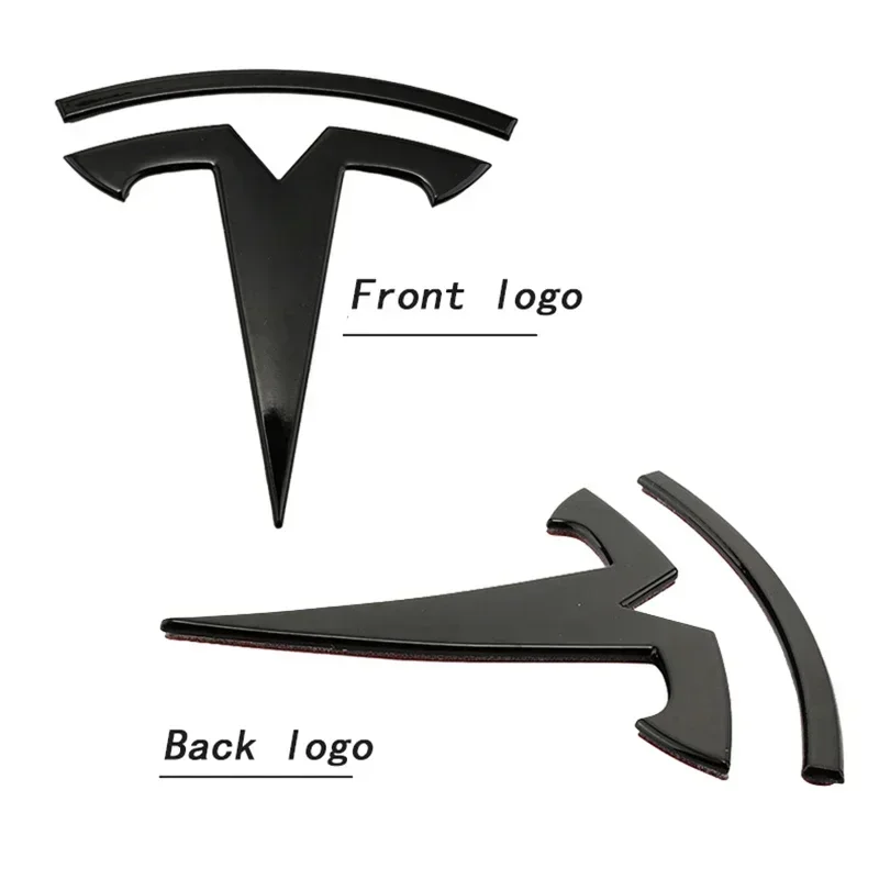 Para Tesla Model 3 y Model Y: Adhesivo de logotipo de aleación de zinc para capó delantero y emblema trasero de maletero con accesorios de estilo para carrocería.