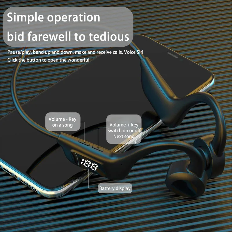 Auriculares inalámbricos Bluetooth con conducción de aire, con micrófono, ranura para tarjeta MicroSD, auriculares deportivos impermeables para correr y nadar