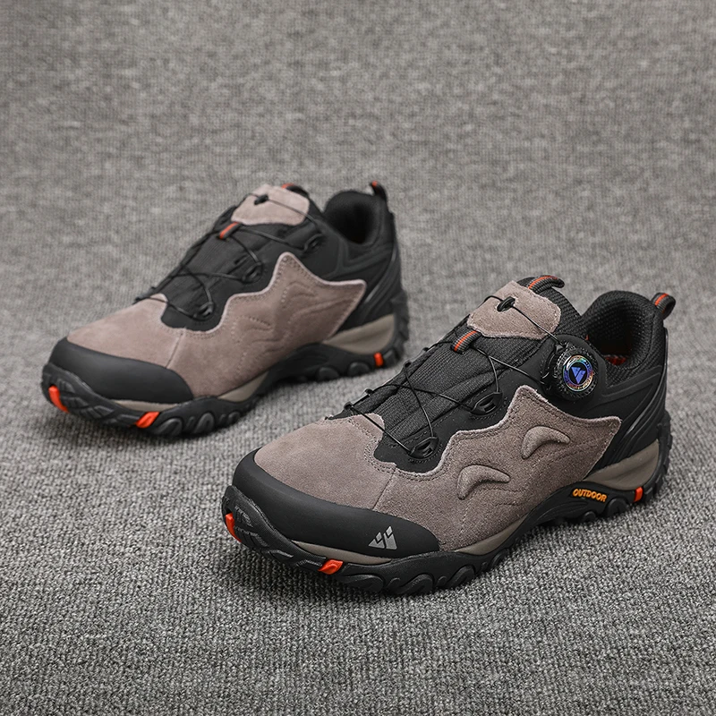 HIKEUP-Zapatos de cuero para hombre, zapatos para caminar al aire libre, zapatillas de deporte para senderismo turístico, zapatos para correr en montaña, tensor