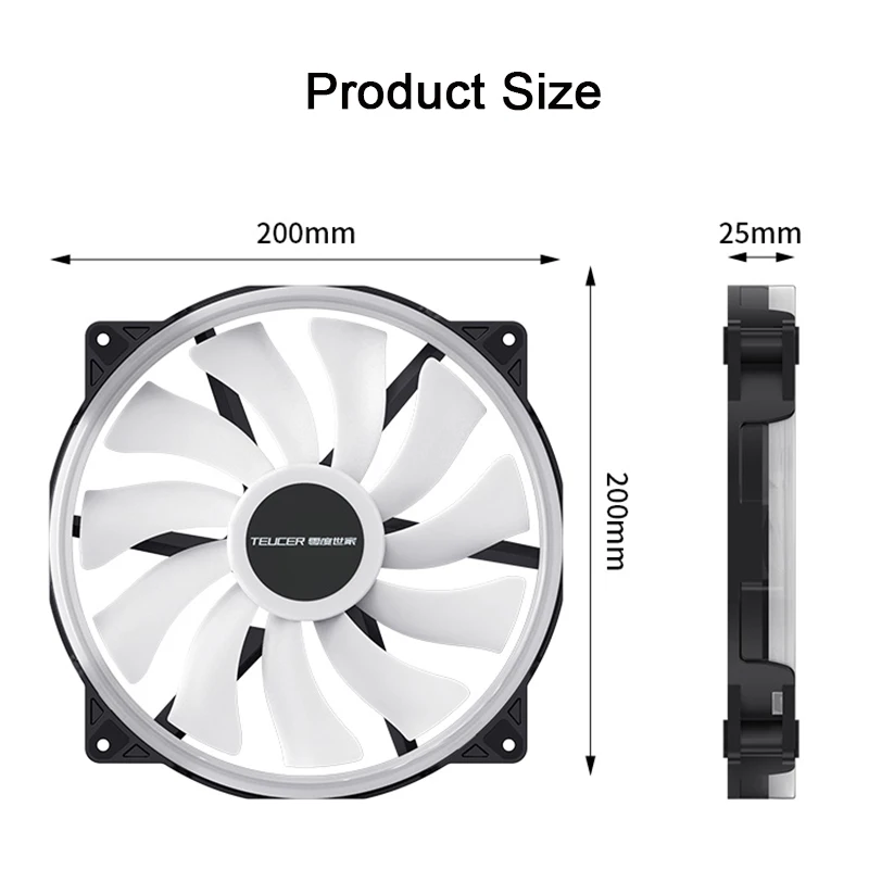 TEUCER FD200 200mm ARGB ventilador con cubierta de computadora 5V 3PIN ventiladores de refrigeración LED accesorios de caja de PC de escritorio