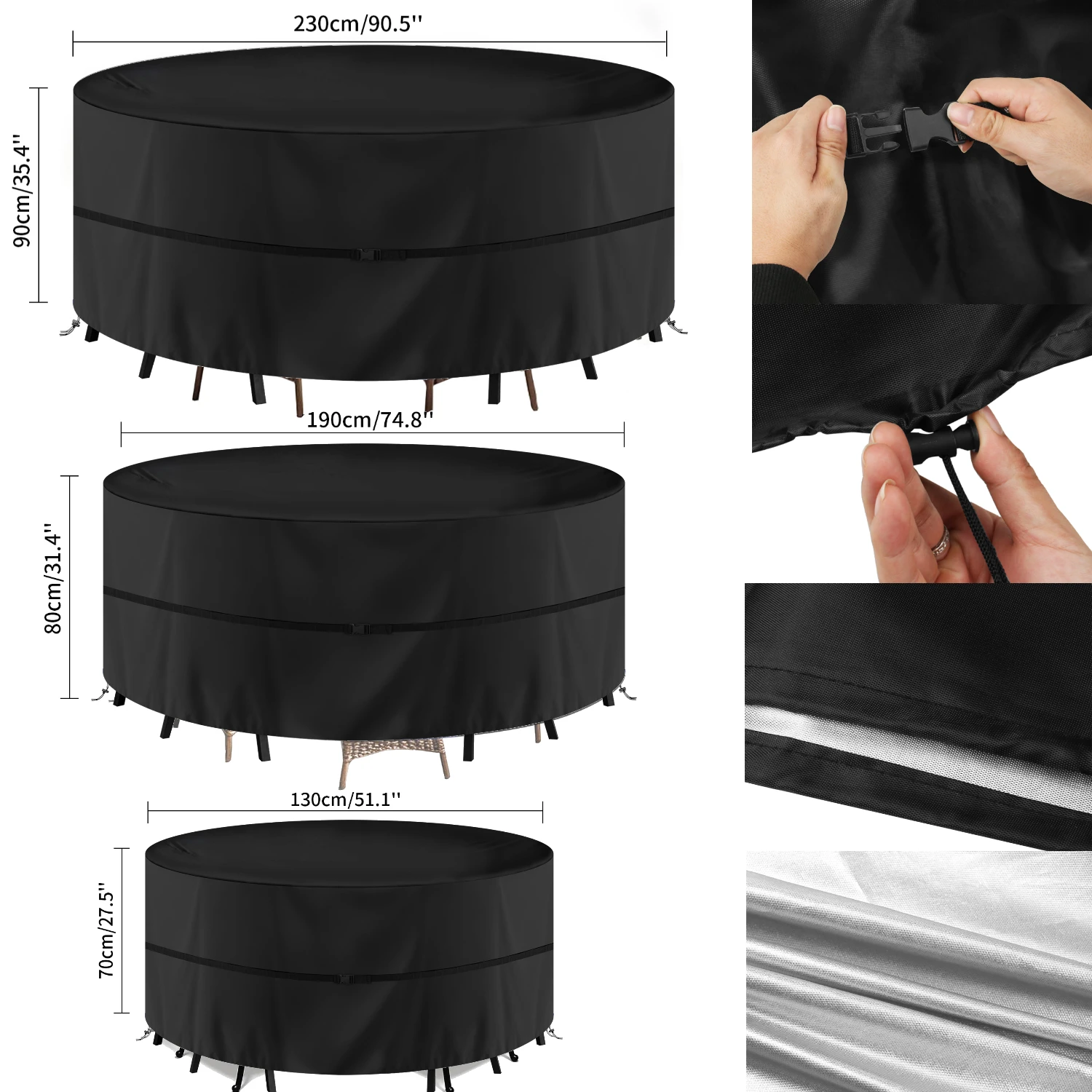 Cubiertas redondas impermeables para muebles de jardín, cubierta Circular para mesa y silla de Patio exterior, tela Oxford a prueba de viento, Anti-UV y raspado