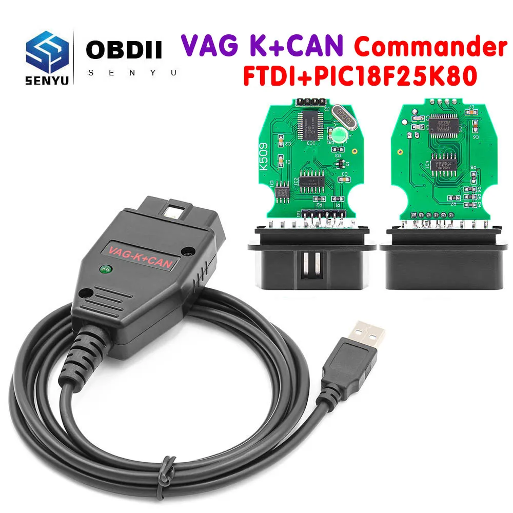 VAG K CAN Commander 1,4 FTDI PIC18F25K80 K + CAN 1 4 OBD 2 OBD2 herramientas de diagnóstico de coche interfaz COM Cable de línea K para VW/AUDI