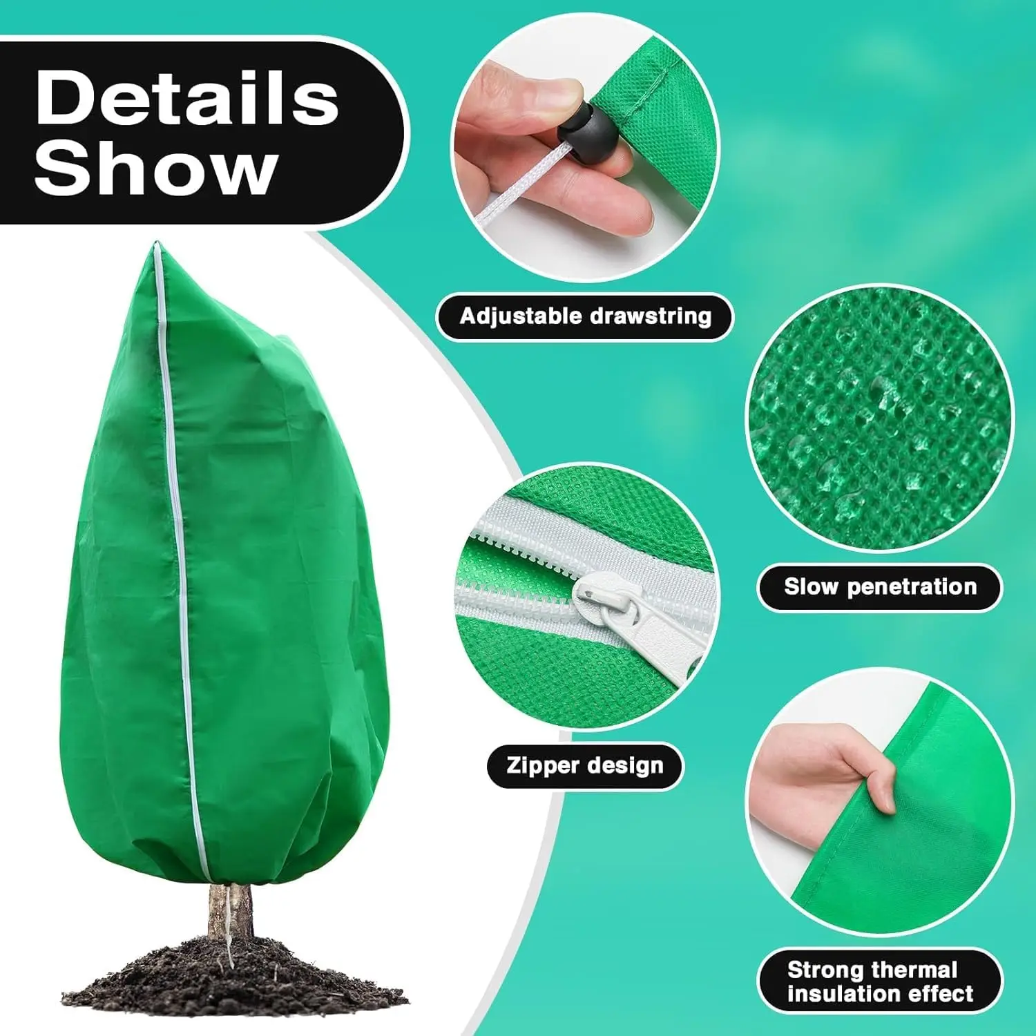 Bolsa de protección de invierno contra congelación para cubrir plantas, plantas de jardín con cordón con cremallera, transpirable