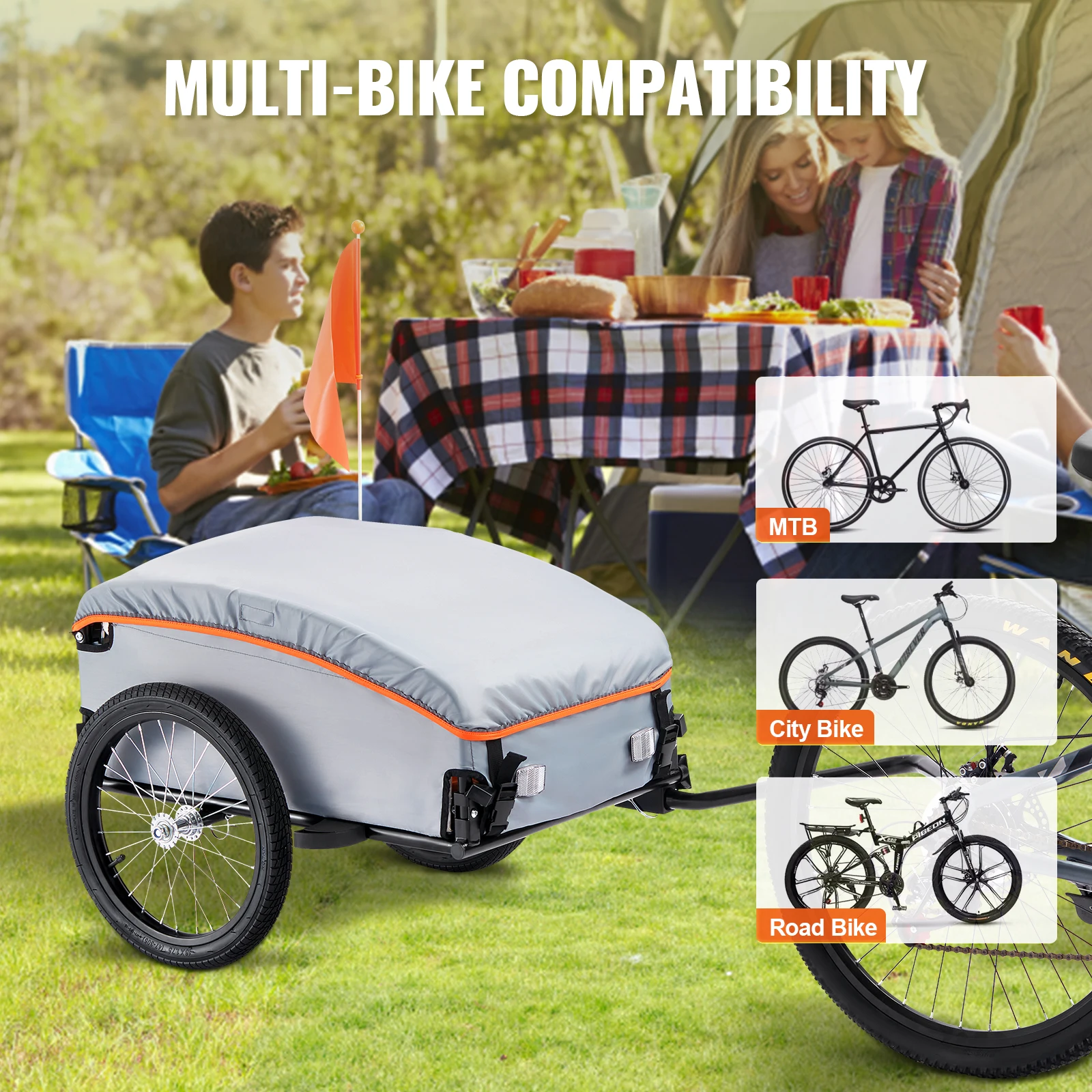 SucceBuy, remolque de carga para bicicleta de 100 libras, carro plegable para bicicleta con cubierta impermeable y reflectores seguros que se adapta a ruedas de bicicleta de 22 "-28"