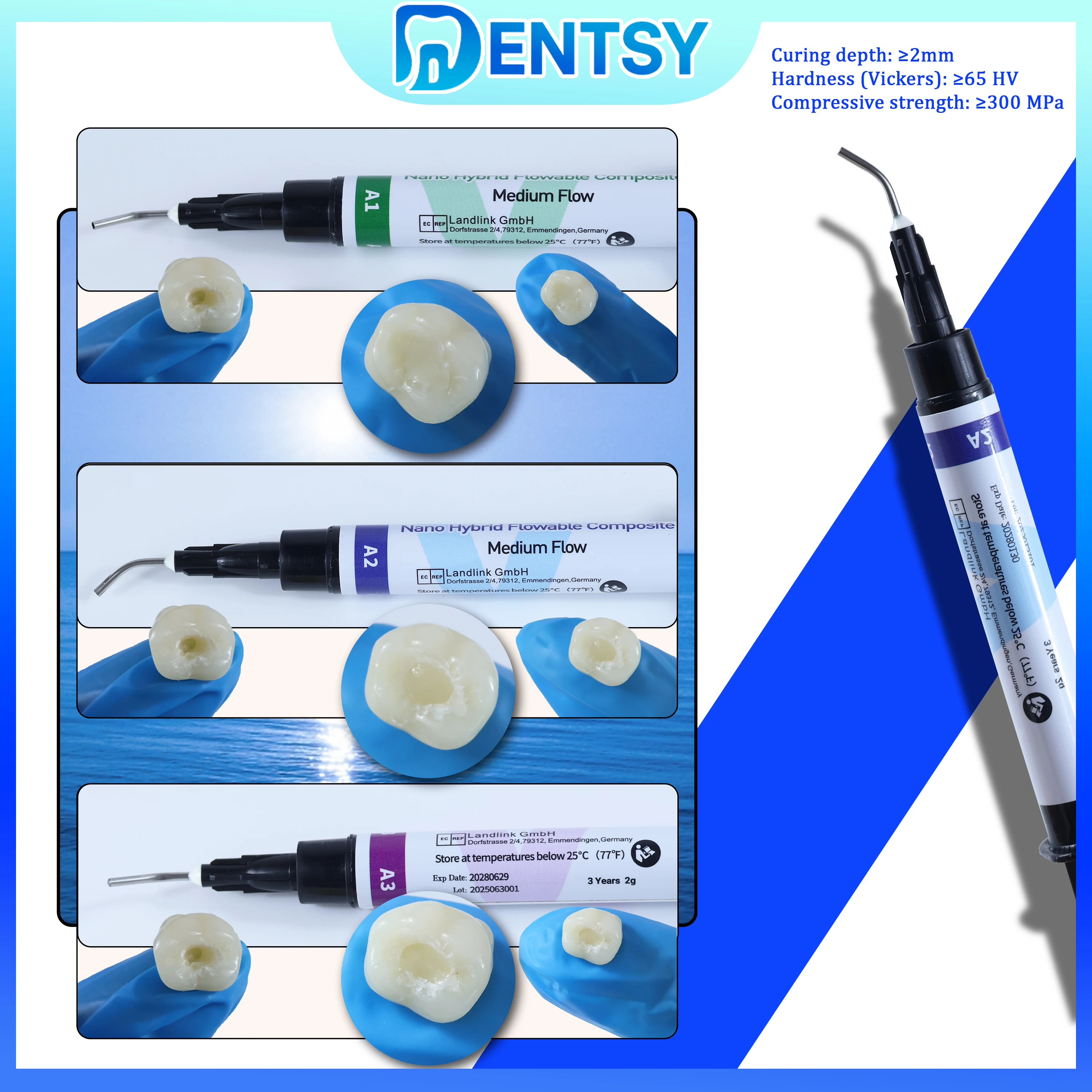 Kit de Resina Compuesta Fluida Dental - Resina Fotopolimerizable A1-A3.5 con Gel Grabador y Primer Adhesivo para Restauraciones