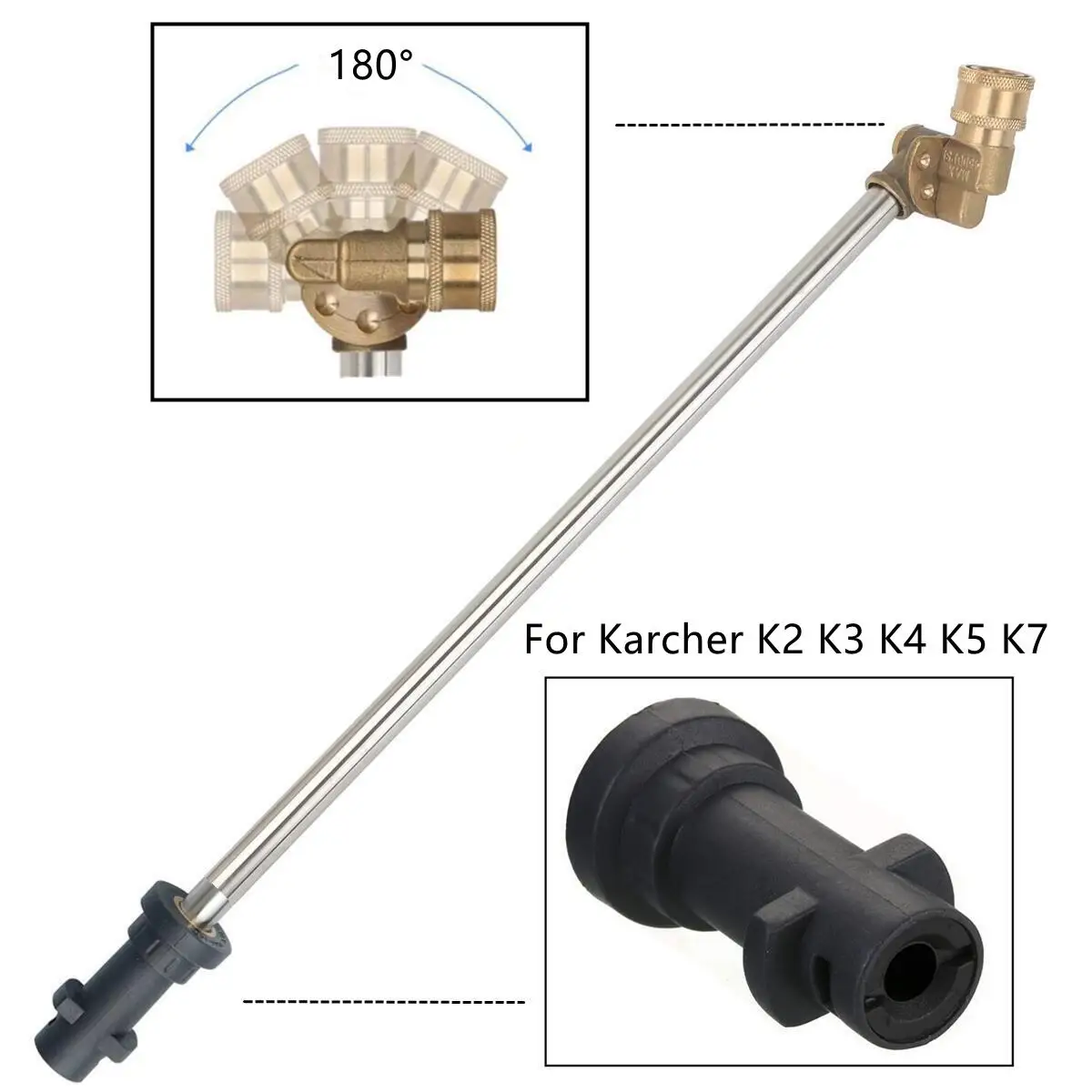 Lanza de varita de extensión de pistola de lavado de coches para Karcher K2 K3 K4 K5 K7 con adaptador de acoplador pivotante y ángulo de 5 boquillas ajustable