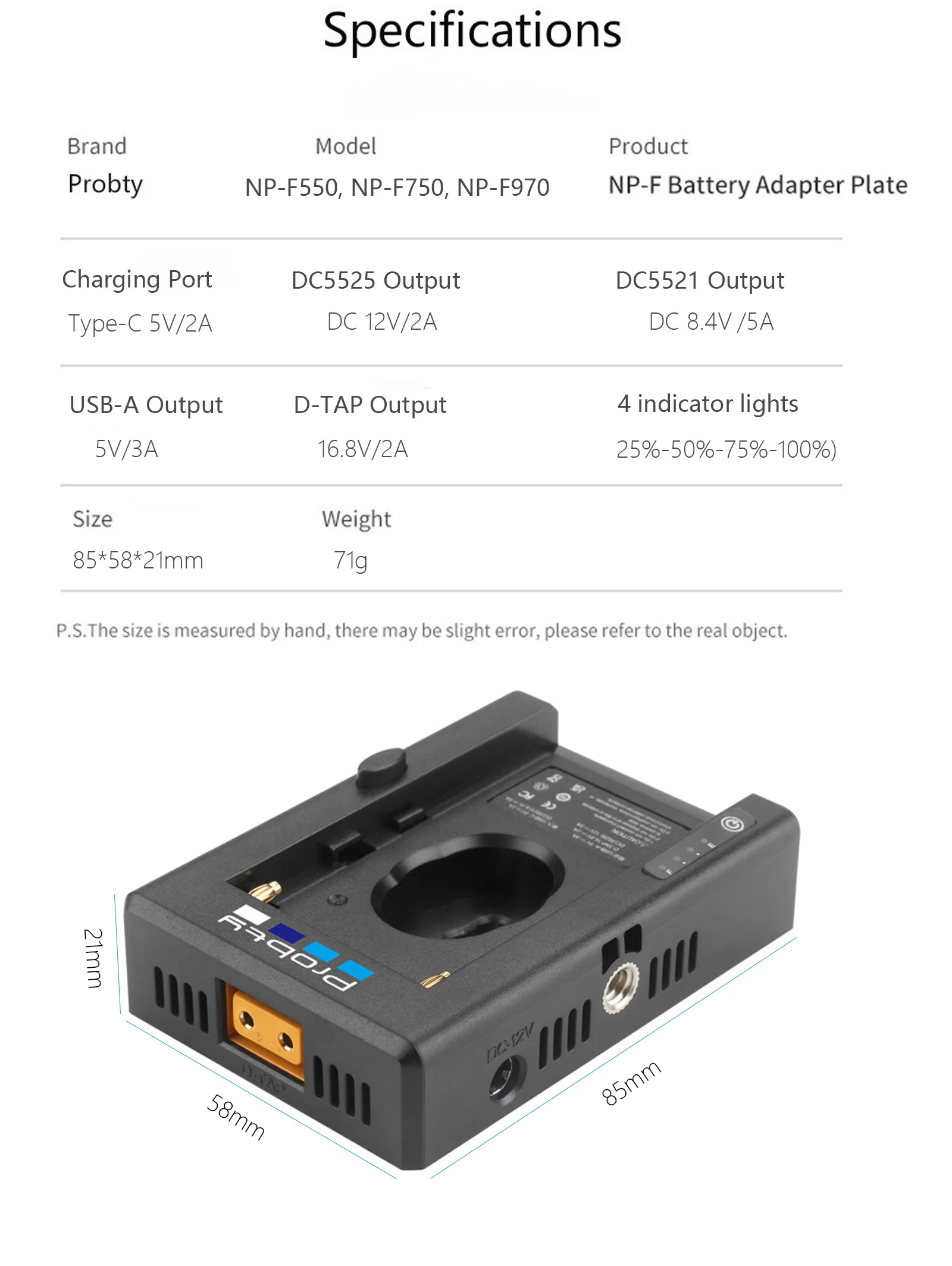 Batería simulada NP-FZ100 + placa de montaje del adaptador de batería NP-F para Sony A7R V A7 IV A7S III A7C II A7CR con D-TAP y salidas CC duales