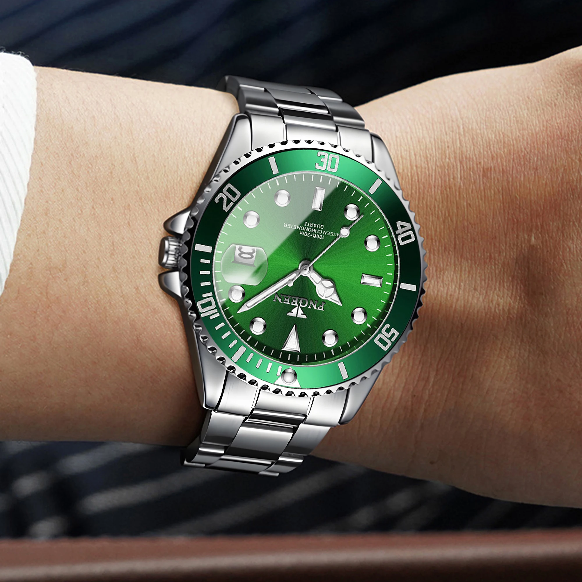 Relojes de pulsera de cuarzo con correa de acero inoxidable de la marca FNGEEN Son de BINBOND para hombre, reloj luminoso impermeable para hombre, reloj de lujo.