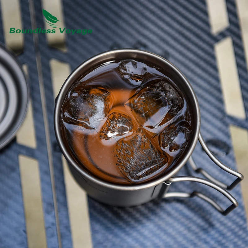 Taza de titanio Boundless Voyage con colador de té, taza de té de 420ml/14,2 Fl.oz con mango plegable, tetera para acampar al aire libre Ti3054D