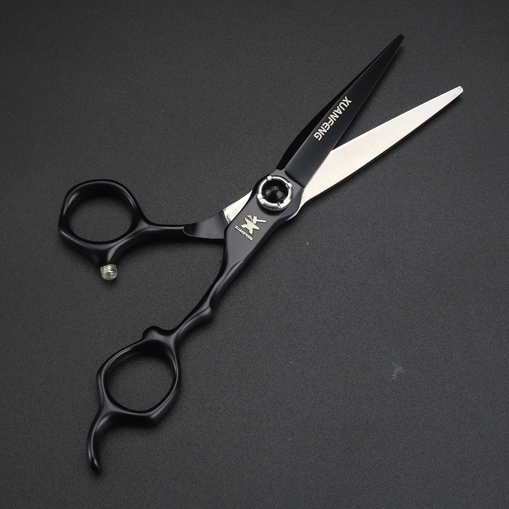 Tijeras para el cabello con tornillo de piedras preciosas negras, tijeras de corte de acero JP440C de 6 pulgadas y tijeras de adelgazamiento, herramienta profesional de corte de cabello