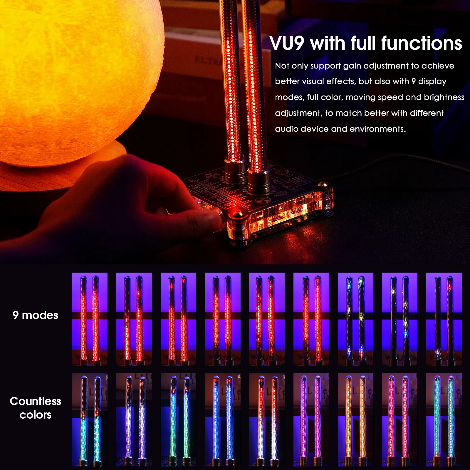 Douk Audio VU9 Pixie Tube medidor de nivel de sonido, consulte el tubo Retro Nixie, analizador de espectro de música, lámpara de Audio con pastilla de micrófono