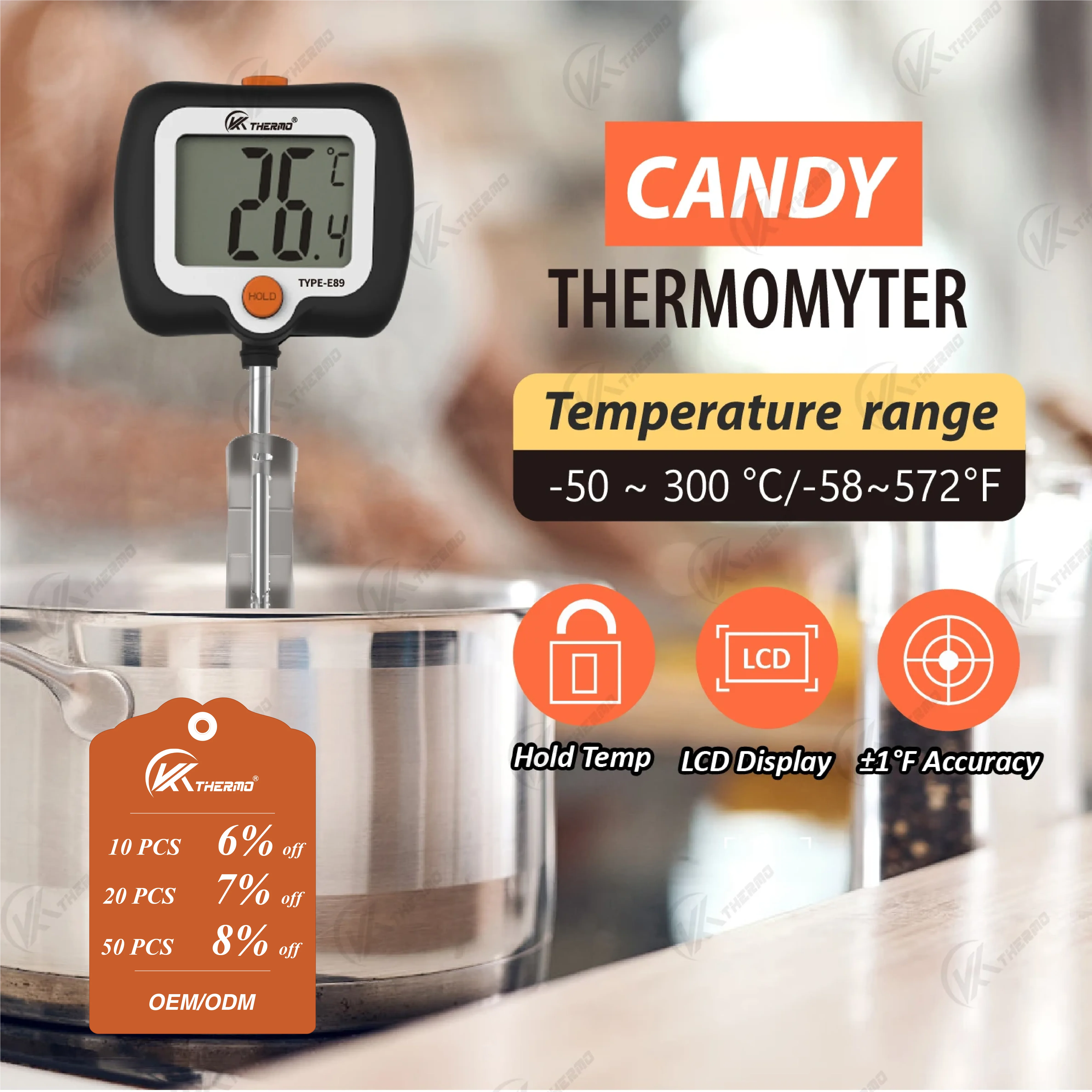 Termómetro digital para dulces con sonda de acero inoxidable y abrazadera para cocinar con azúcar, hacer jarabe y freír – Precisión de ±1 ° F