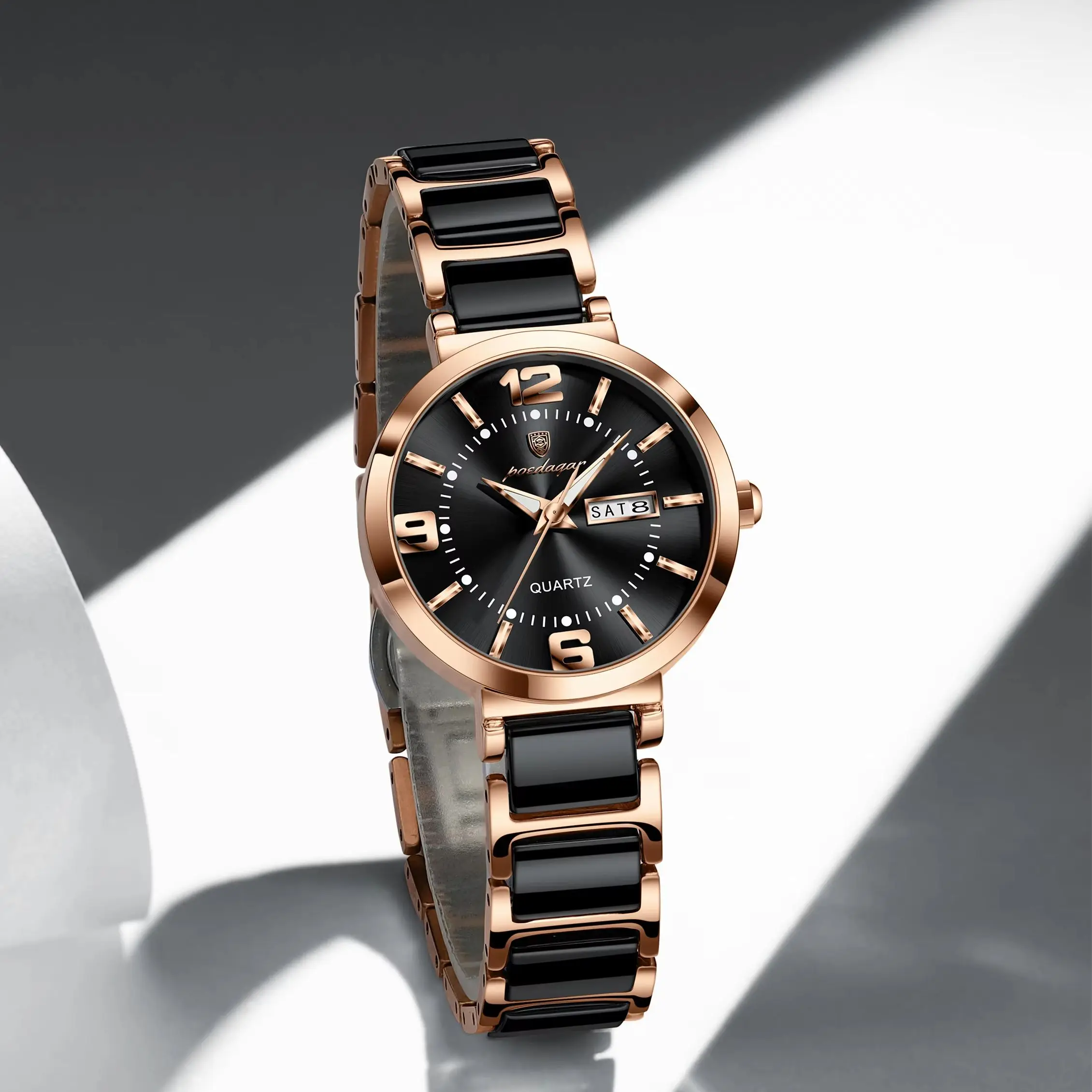 Relojes de moda POEDAGAR para mujer, reloj de lujo de cuarzo, resistente al agua, de acero inoxidable, con fecha y día de la semana, elegante reloj para mujer.