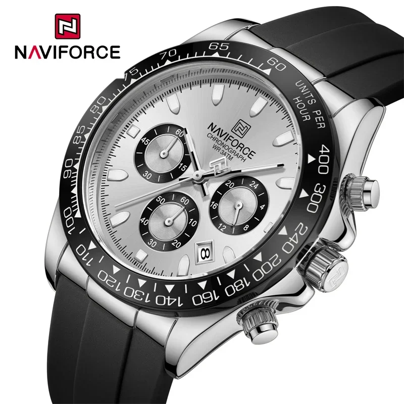 Relojes originales NAVIFORCE NF8054 para hombre, correa de silicona, reloj de pulsera deportivo informal, cronógrafo, luminoso.