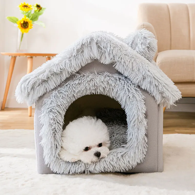 Perrera mediana para perros, casa para cachorros cómoda y suave para interiores, cama extraíble para perros pequeños, cueva, estera para dormir cálida para invierno, portátil