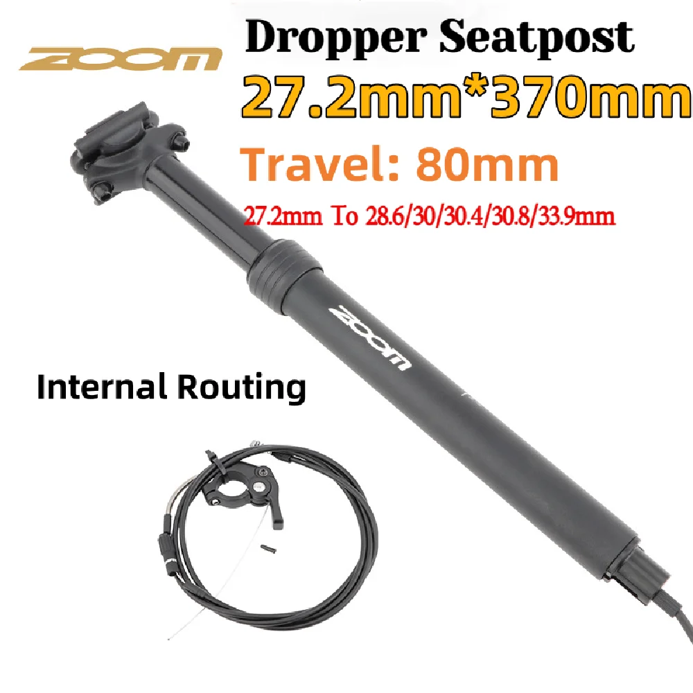 Tija de sillín con cuentagotas para bicicleta ZOOM, enrutamiento interno de 27,2-33,9 MM, 80mm, viaje para MTB, grava/bicicletas de carretera, accesorios para ciclismo de invierno