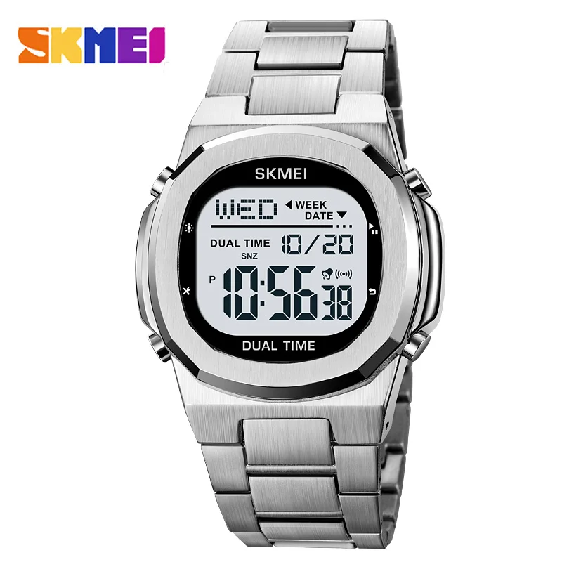 SKMEI 2004 Reloj Digital de lujo para Hombre, calendario deportivo, relojes de pulsera electrónicos impermeables de acero para Hombre, Reloj despertador Led para Hombre