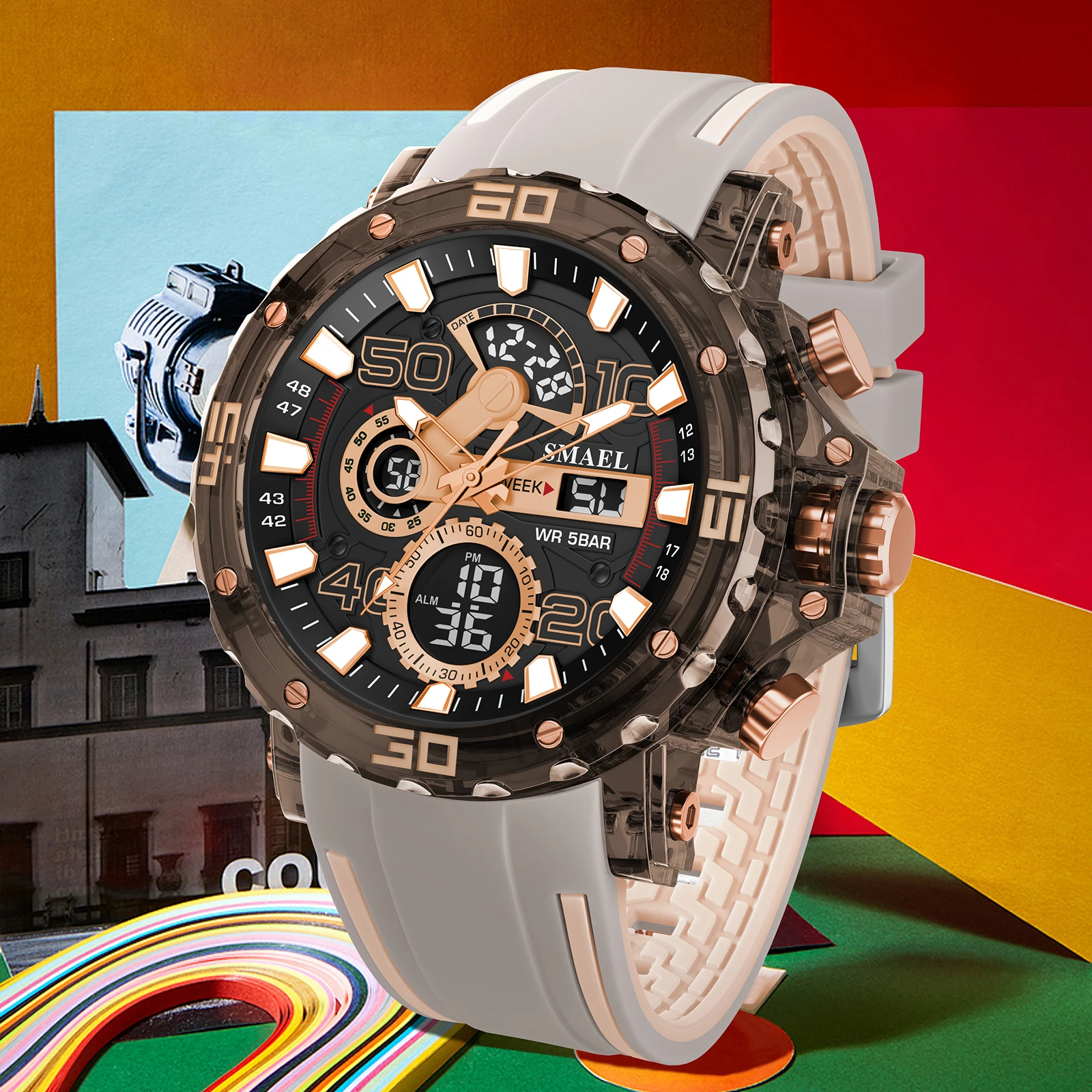 Relojes militares para hombre, novedad de 2025, reloj de pulsera resistente al agua hasta 50M, cronómetro, alarma, luz LED, relojes digitales 8136, reloj deportivo para hombre