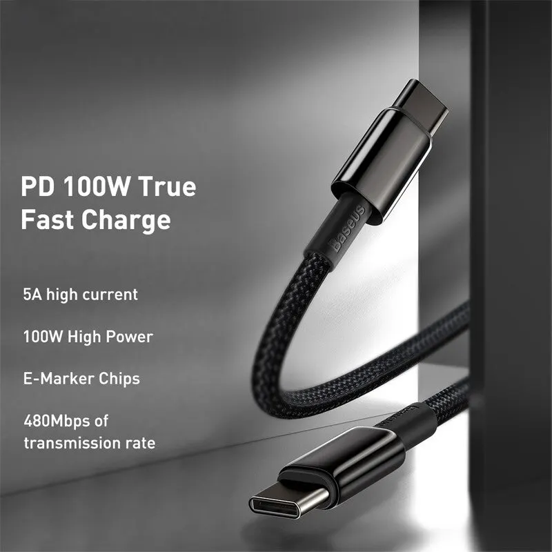 Cable Baseus 100W tipo C para iPhone 15 USB C PD cargador rápido cable para Macbook Samsung Xiaomi tipo C cable USB C