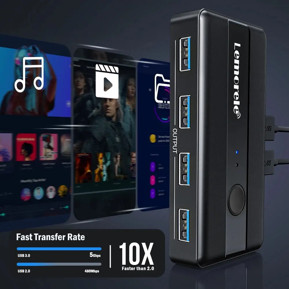 Adaptador de interruptor USB KVM 3,0, conmutador USB, 2 entradas, 4 salidas, conmutador KVM, afilador de impresora para teclado de ordenador