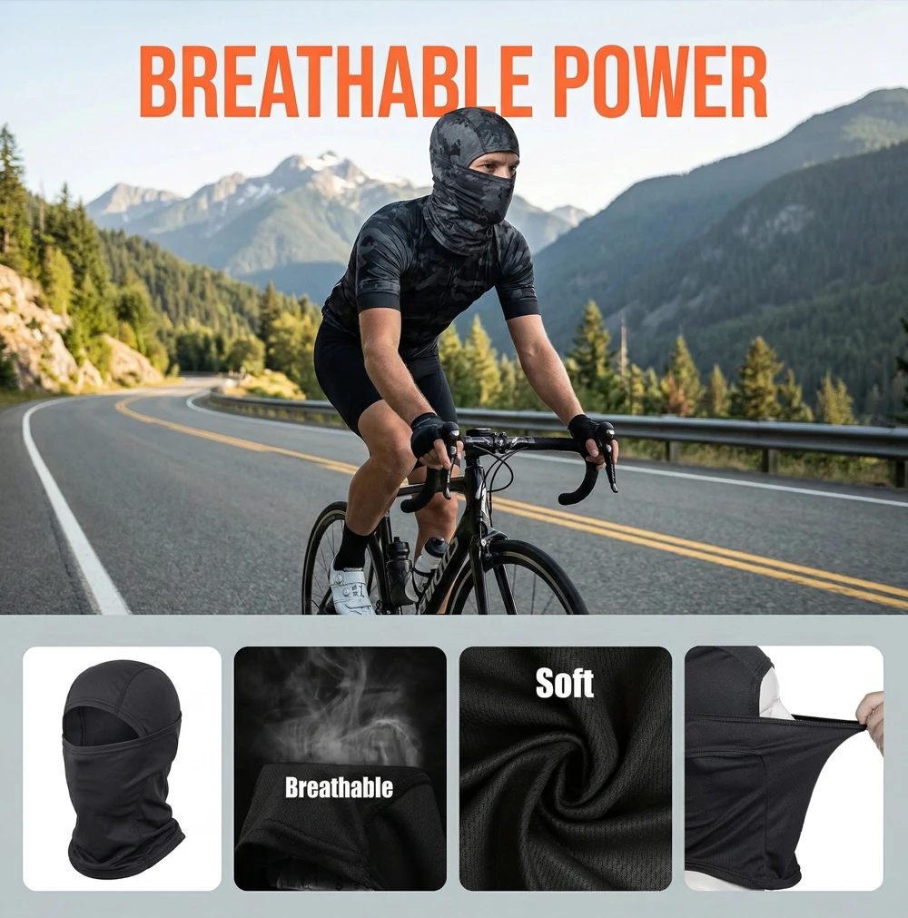 Pasamontañas elástico y transpirable para hombre y mujer, protección solar, máscara facial completa para ciclismo, bufanda para senderismo, pesca y esquí.