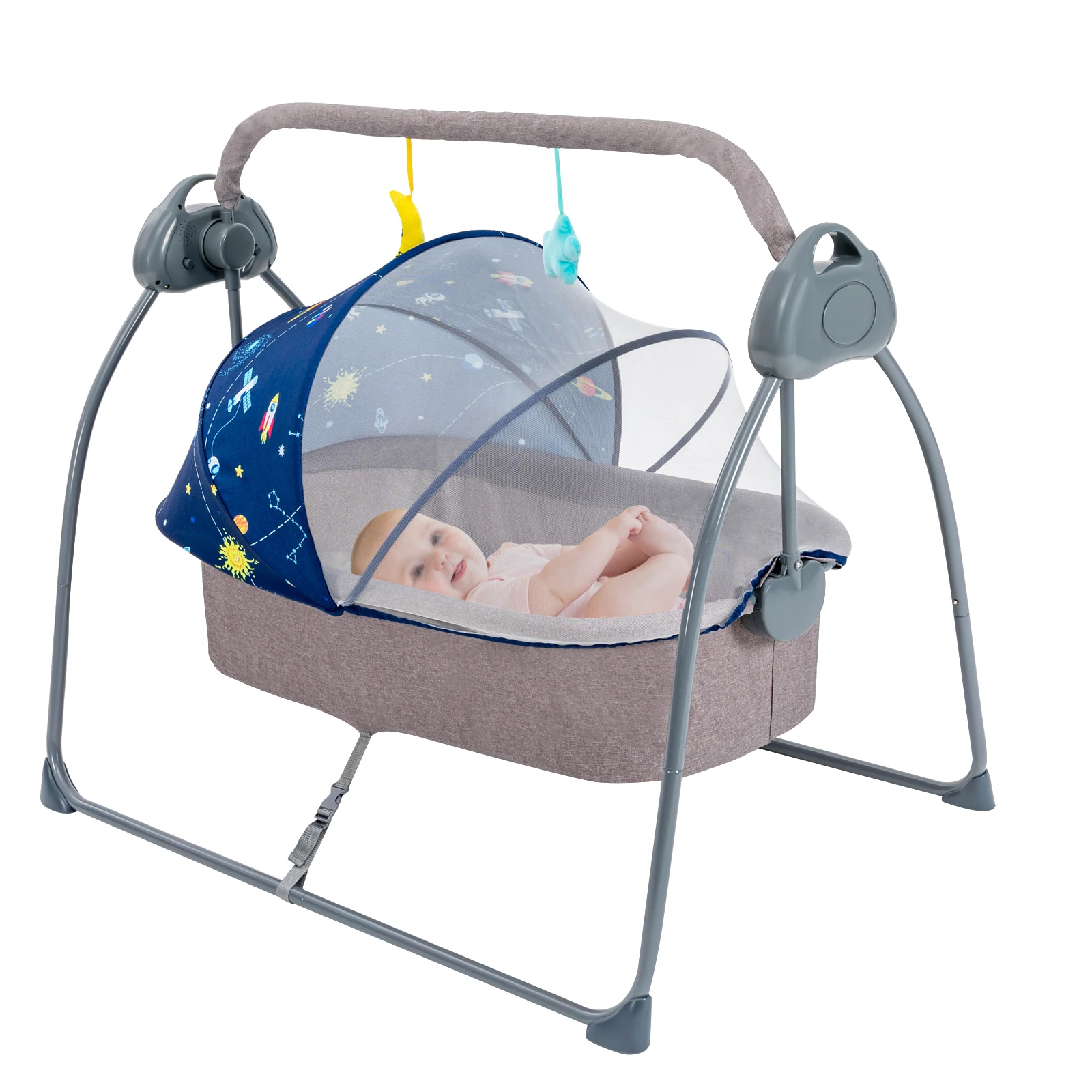 Cuna Mecedora Plegable para Bebé con Música y Temporizador, Cuna Eléctrica de 5 Velocidades con Función de Balanceo Automático, Cama Mecedora Portátil para Bebés de 0 a 18 Meses