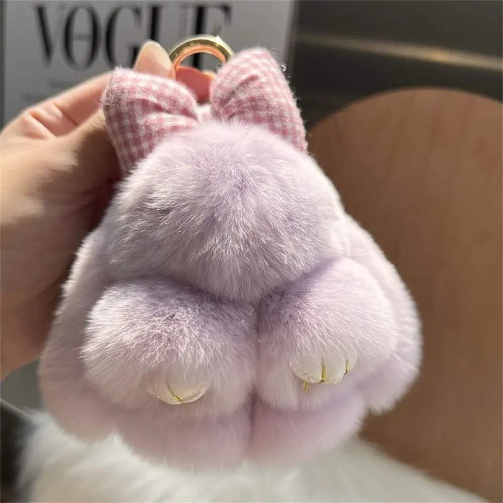 Llaveros de felpa para bolso, colgante, llavero de coche, Mini Conejo, lazo de pelo, correa de bolsa, lindo Conejo, llavero de pareja