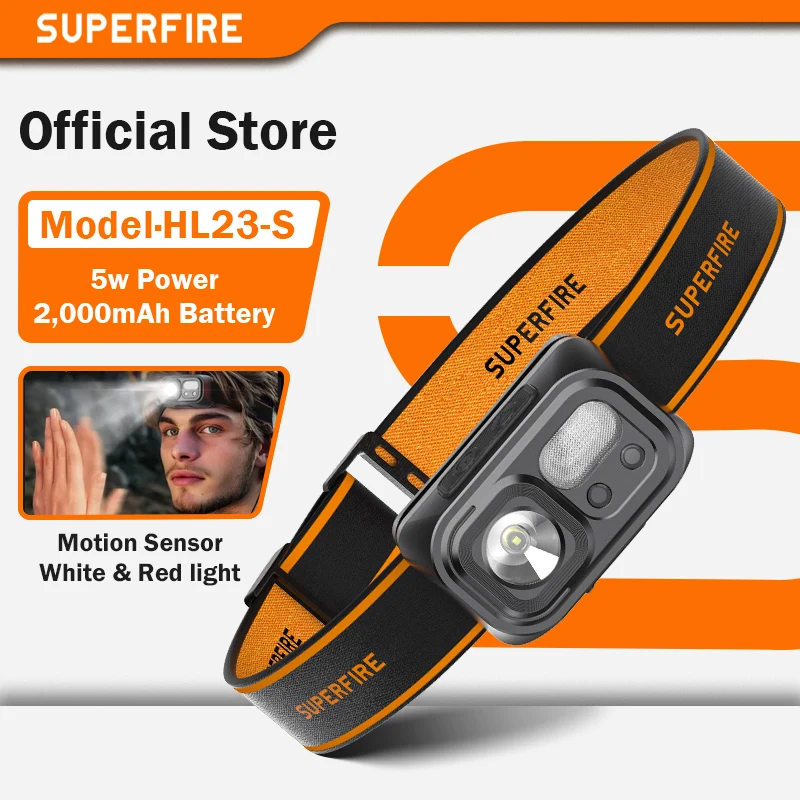 SUPERFIRE-Mini potente faro delantero para senderismo y acampada, recargable por USB C, con Sensor LED, para trabajo