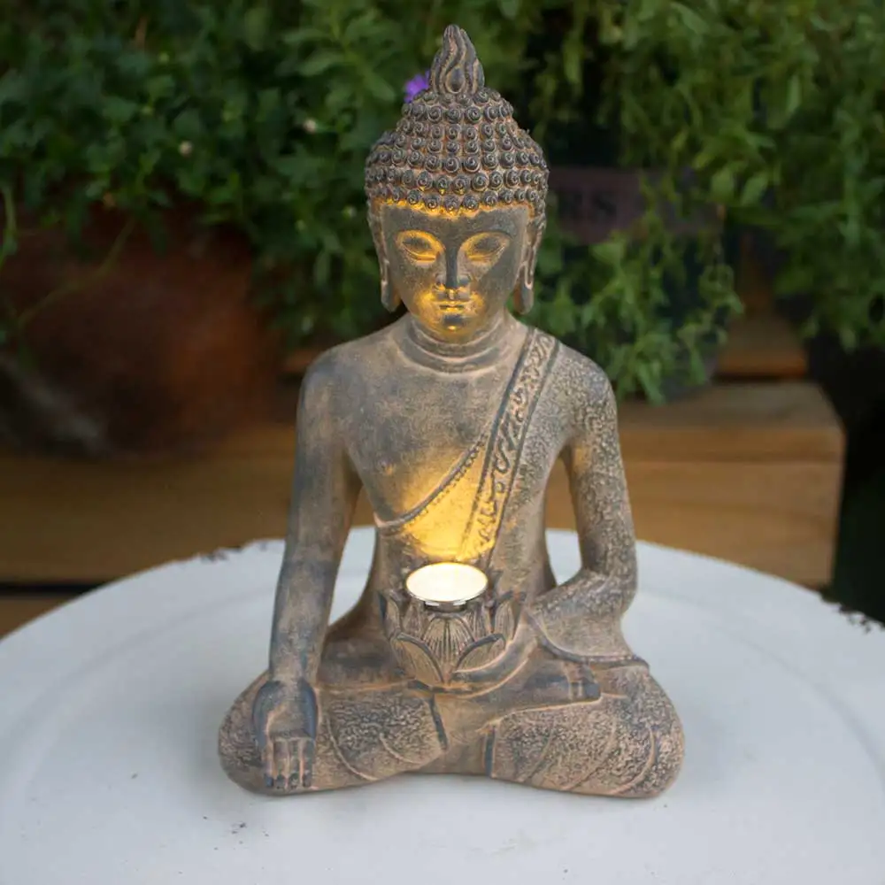 Estatua de Buda meditando Solar, decoración de jardín, luces exteriores, figuritas de jardín Zen impermeables, adornos para Patio, césped y hogar