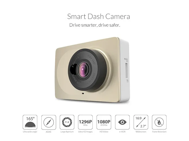 Cámara Inteligente para Auto Xiao YI con ADAS, Pantalla de 2.7 Pulgadas, Full HD 1080P, Visión Nocturna, Versión Internacional en Inglés