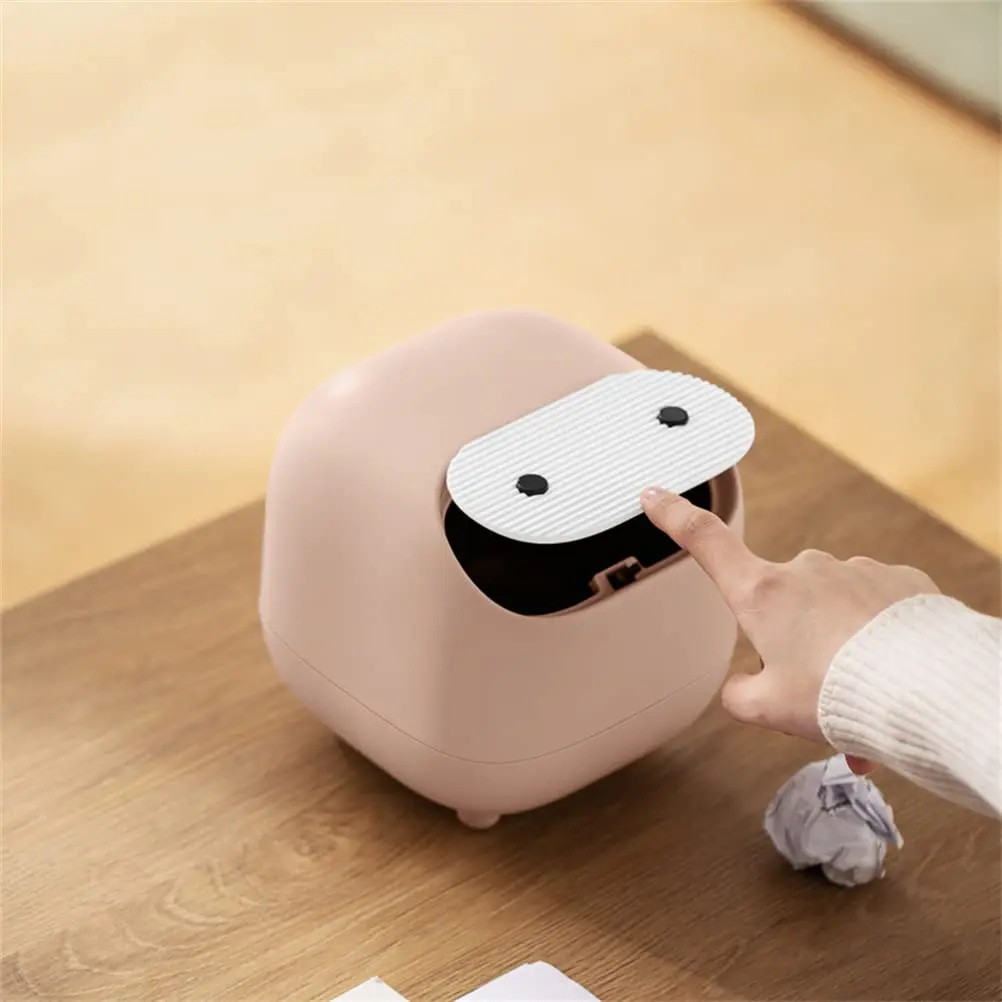 Mini cubo de basura con tapa, lindos botes de basura de escritorio Ninja, cubo de basura pequeño, cubo de basura de plástico para oficina para tocador de baño, escritorio,