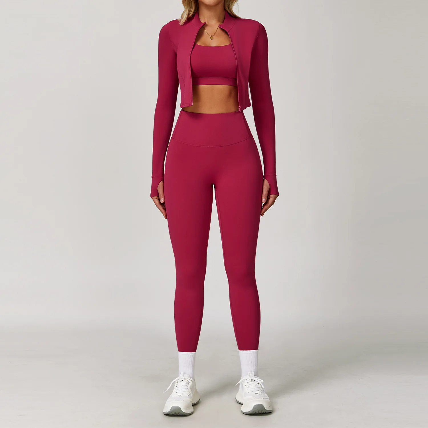 Chándal de mujer, traje de Yoga de 3 uds, conjunto deportivo para mujer, conjunto de gimnasio de secado rápido, entrenamiento para correr, camisa deportiva de manga larga, ropa de Yoga ﻿