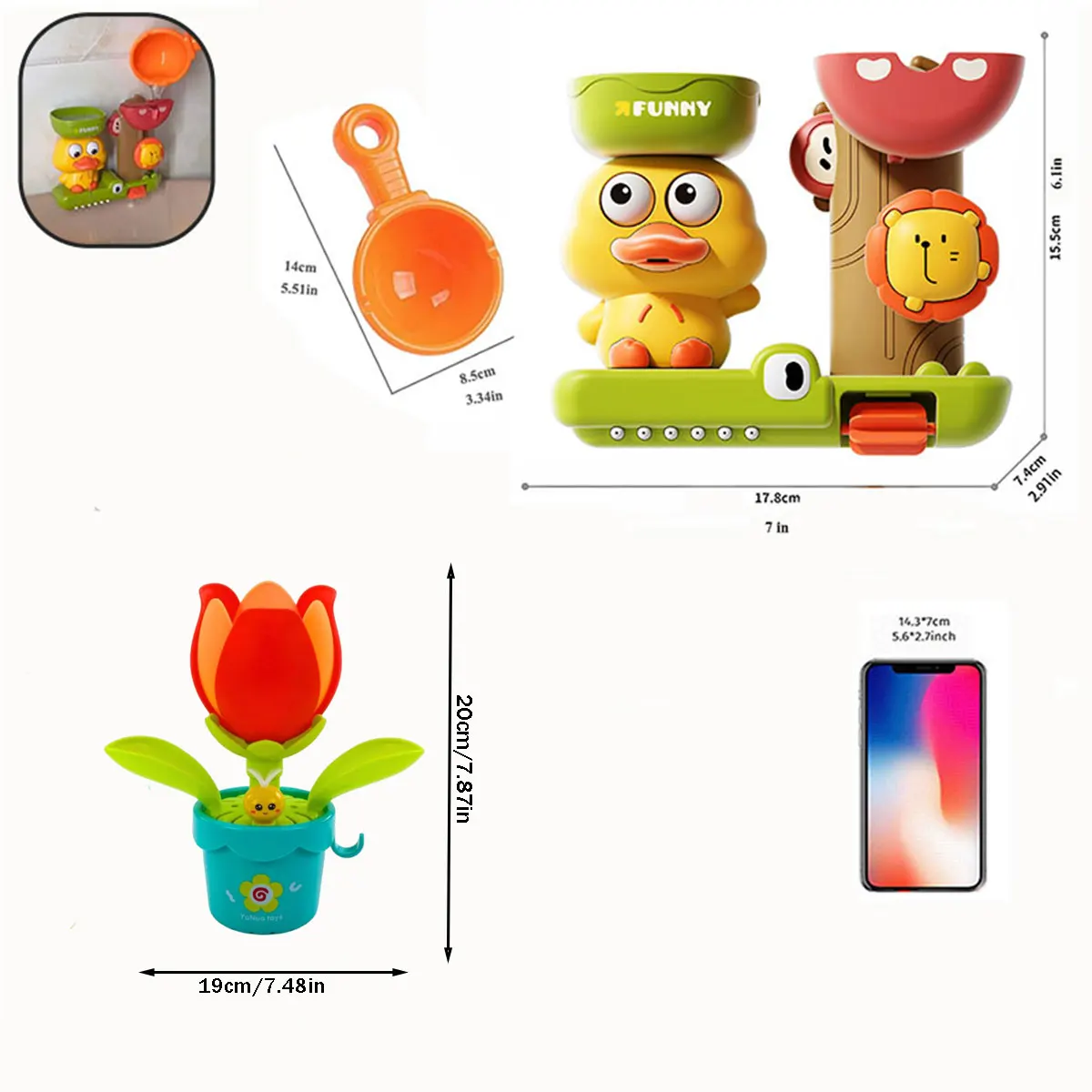 2025 Juguete de baño para bebé, juego de agua en forma de pato/flor, rueda de agua de León, diversión para niños en la bañera de ducha con ventosa, regalo para niños