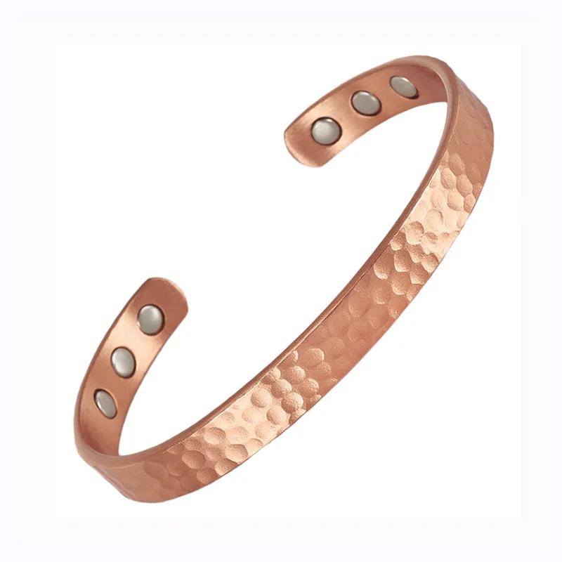Pulseras Vintage de cobre puro 99.9% para mujeres y hombres, brazaletes de Color rosa, dijes, imanes de Gauss de energía saludable