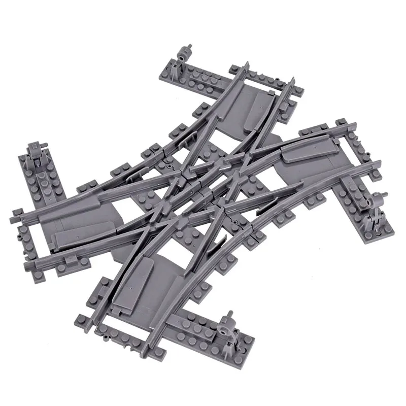 Trenos urbanos, puntos izquierdo y derecho, interruptor Flexible, vías de cruce ferroviaria, rieles, bifurcados, rectos, curvos, bloques de construcción, juguete