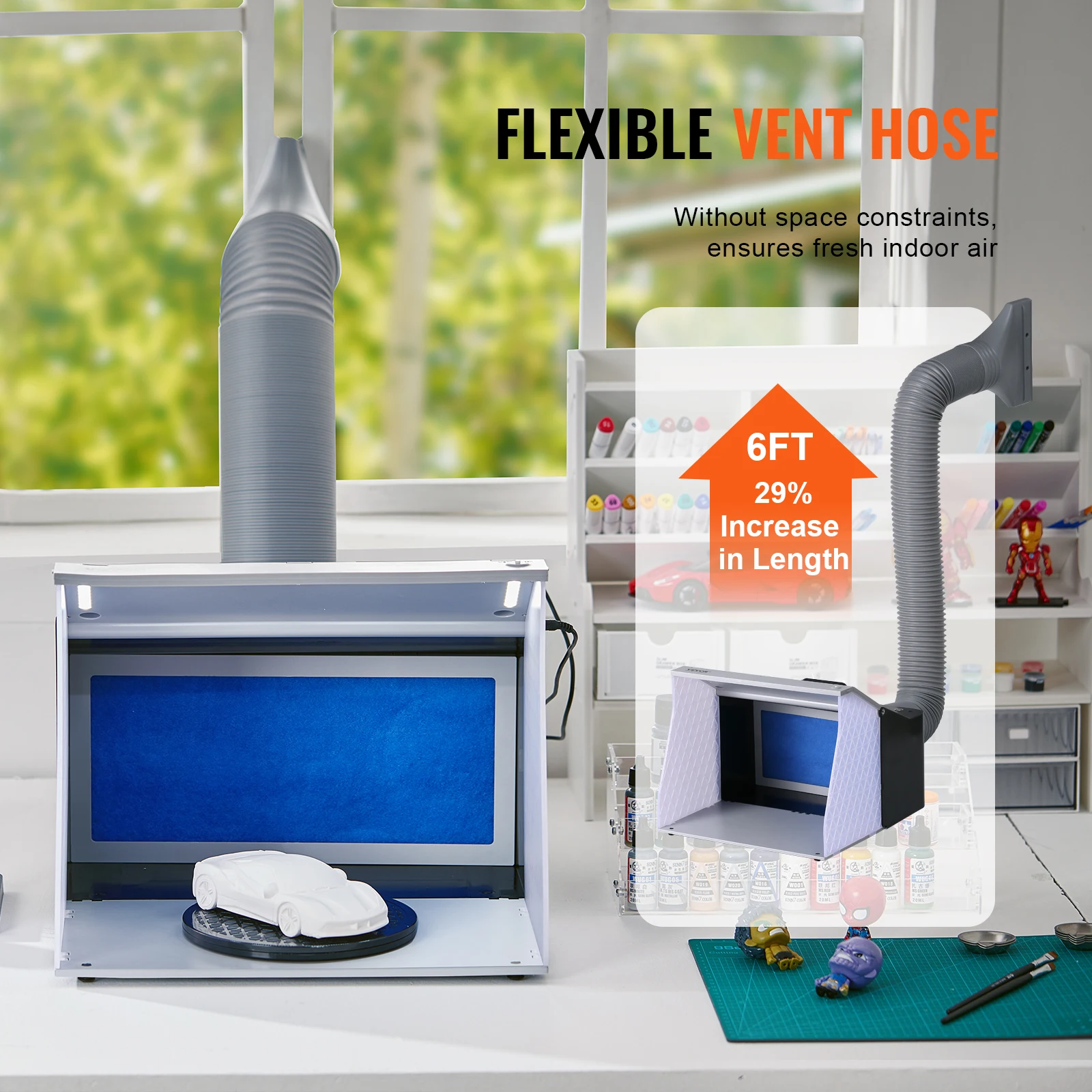 SucceBuy Cabina de pulverización de aerógrafo Kit de cabina de pulverización de pintura de aerógrafo portátil para Hobby con 4 ventiladores de escape duales potentes con luz LED